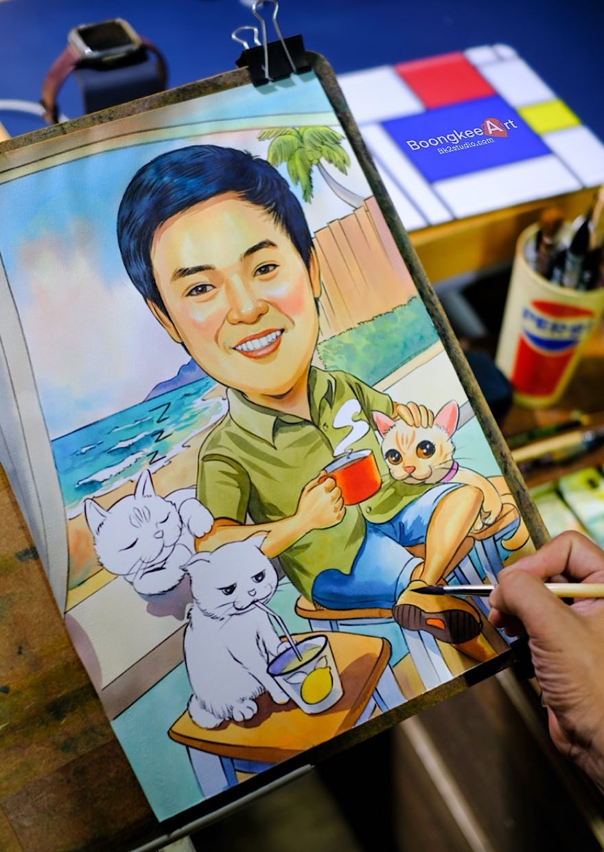 เบื้องหลังการวาดภาพล้อเลียนด้วยมือ(Hand-painted)ลายเส้นละเอียดประณีต โดย Bk2studio